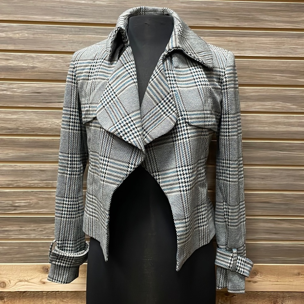 Anne Klein Womens Houndstooth Cascade Blazer